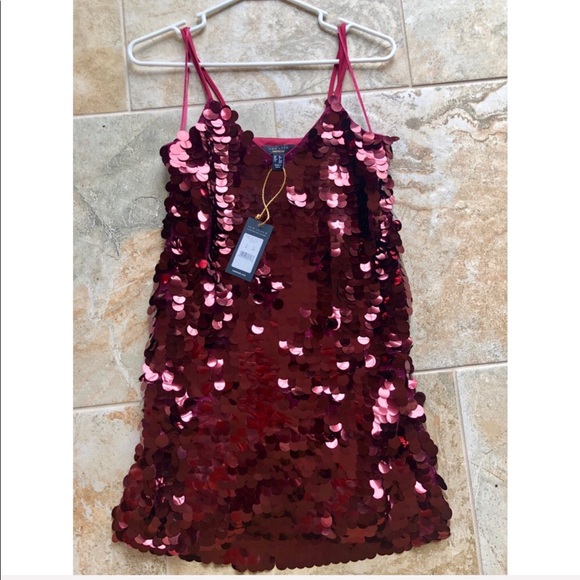 NWT New Look Burgundy Sequin Slip Dress Size 4 - Picture 5 of 8